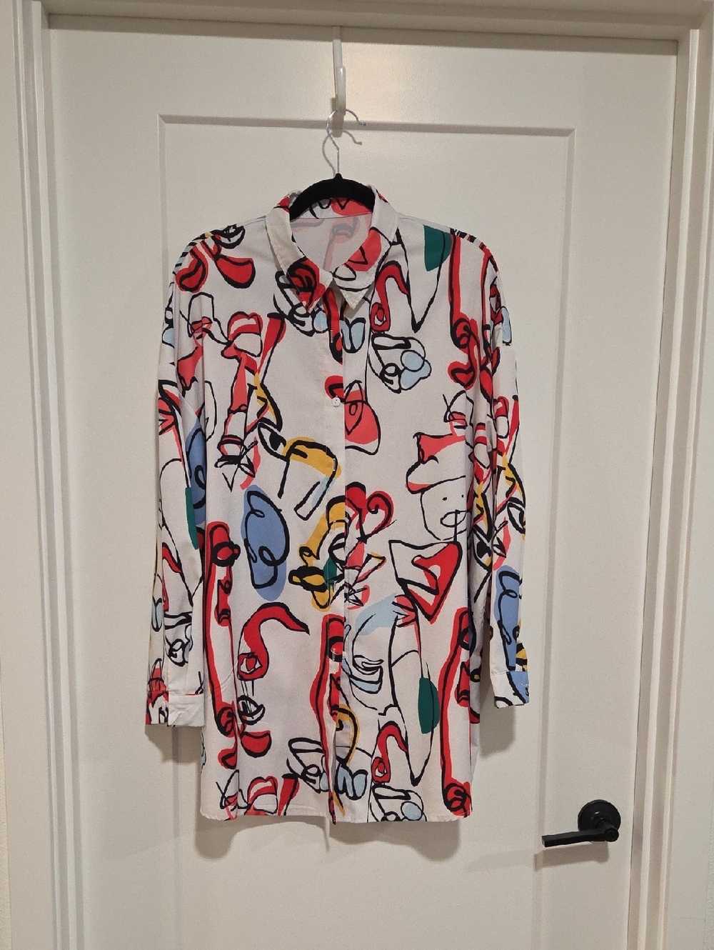 Abstract Face Print Button-Up Shirt - Multicolor